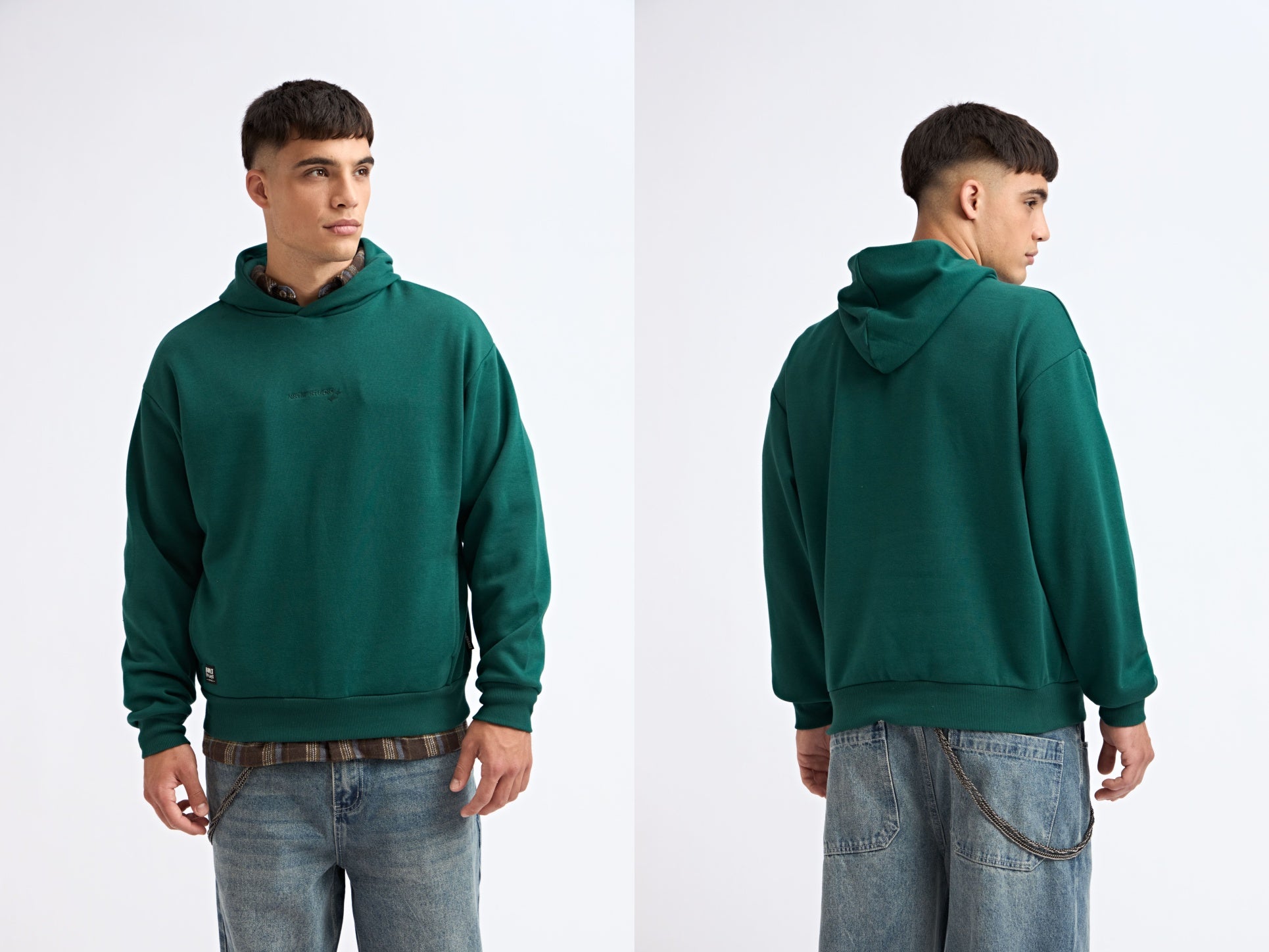 CANGURO VERDE OVERSIZE CON BORDADO Y BOLSILLOS LATERALES